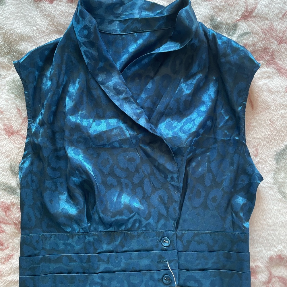 Sleek Blue Leopard Print Blouse